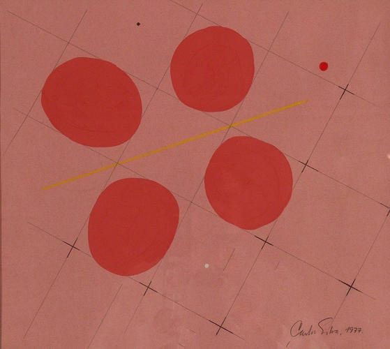 Rayas y círculos, técnica mixta firmada, 1977, 40 x 45